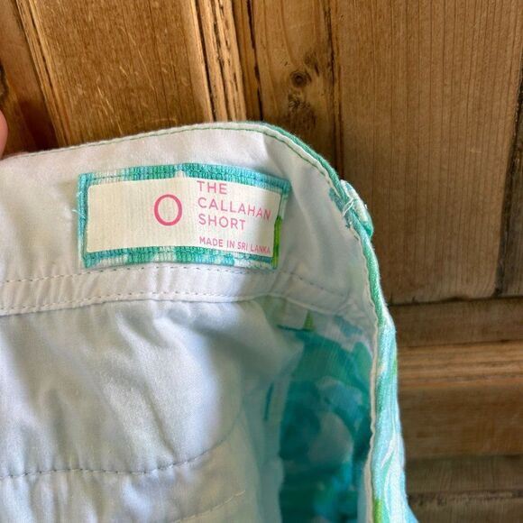 Lilly Pulitzer 0 Shorts Green Blue White Floral Pockets Zipper Mid Rise Callahan - Picture 10 of 11